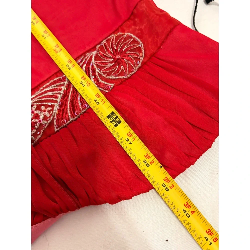 City Triangles Gorgeous Vintage Red Halter Gown with red beaded detailing